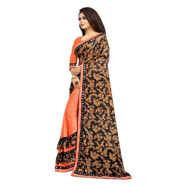 Women's Lycra Blend Saree with Women>Ethnic Wear>Blouse (Orange, 5-6 Mtrs) - Image 3