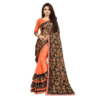 Women's Lycra Blend Saree with Women>Ethnic Wear>Blouse (Orange, 5-6 Mtrs)