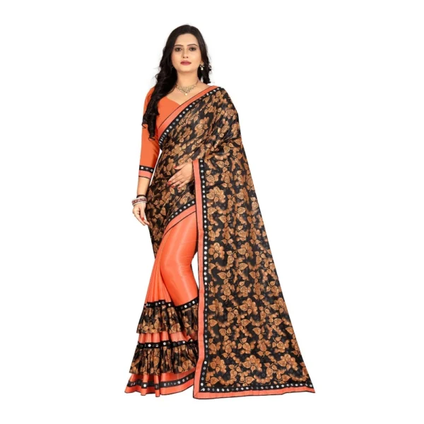 Women's Lycra Blend Saree with Women>Ethnic Wear>Blouse (Orange, 5-6 Mtrs)