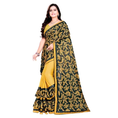 Women's Lycra Blend Saree with Women>Ethnic Wear>Blouse (Mustard, 5-6 Mtrs)