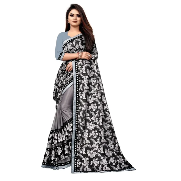 Women's Lycra Blend Saree with Women>Ethnic Wear>Blouse (Grey, 5-6 Mtrs)