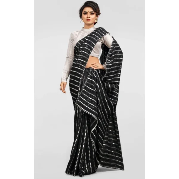 Women's Vichitra Saree with Women>Ethnic Wear>Blouse (Silver, 5-6 Mtrs) - Image 3