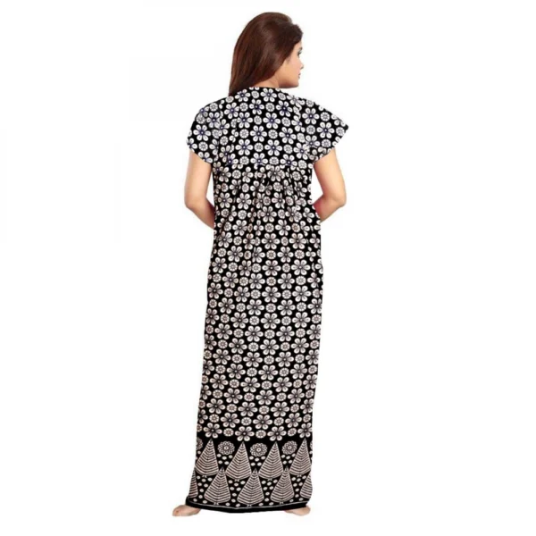 Women's Cotton Printed Maxi Nighty (Black) - Image 3