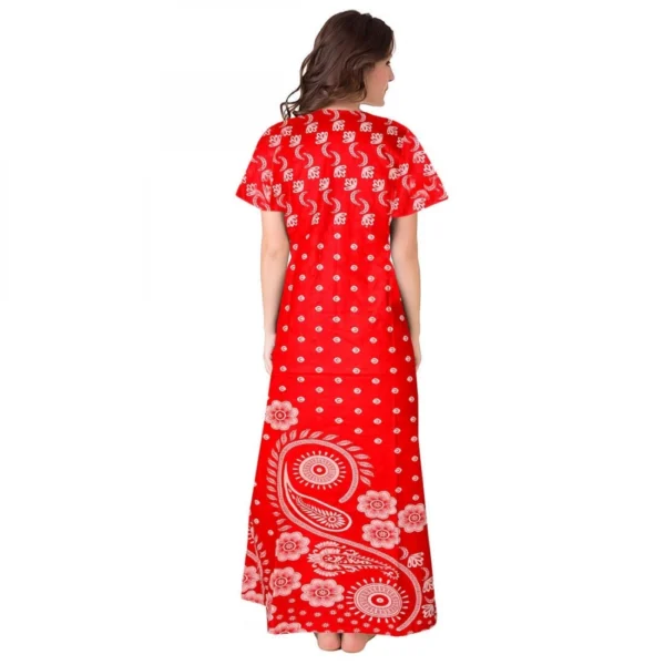 Women's Cotton Printed Maxi Nighty (Red) - Image 3