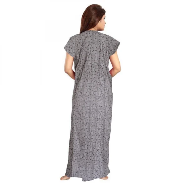 Women's Cotton Printed Maxi Nighty (Grey) - Image 3