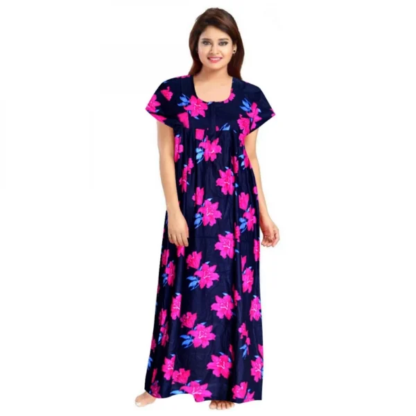 Women's Cotton Printed Maxi Nighty (Pink) - Image 3