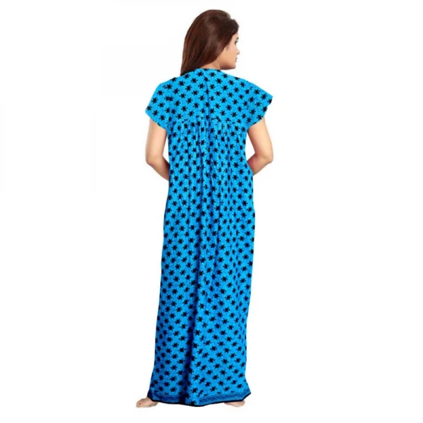 Women's Cotton Printed Maxi Nighty (Aqua Blue) - Image 3