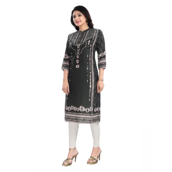 Women's 3/4th Sleeve Masleen Tunic Long Kurti (Olive Green) - Image 3