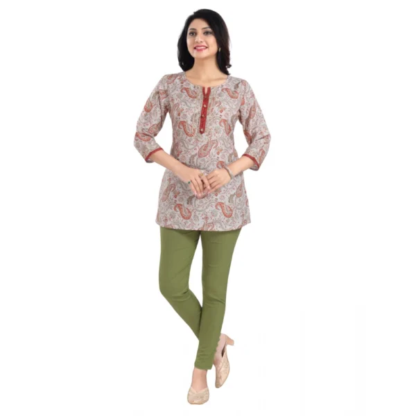 Women's 3/4th Sleeve Viscose Blend Tunic Short Top (Off White) - Image 3