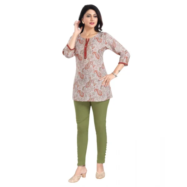 Women's 3/4th Sleeve Viscose Blend Tunic Short Top (Off White) - Image 4