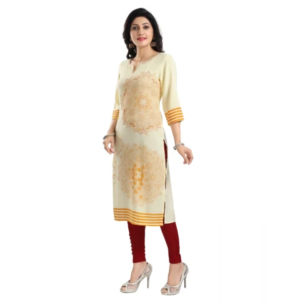 Women's 3/4th Sleeve Viscose Blend Tunic Long Kurti (Yellow) - Image 2
