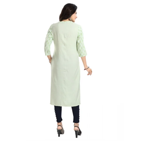 Women's 3/4th Sleeve Viscose Blend Tunic Long Kurti (Green) - Image 6
