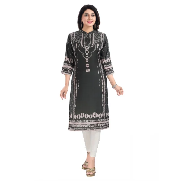 Women's 3/4th Sleeve Masleen Tunic Long Kurti (Olive Green) - Image 2
