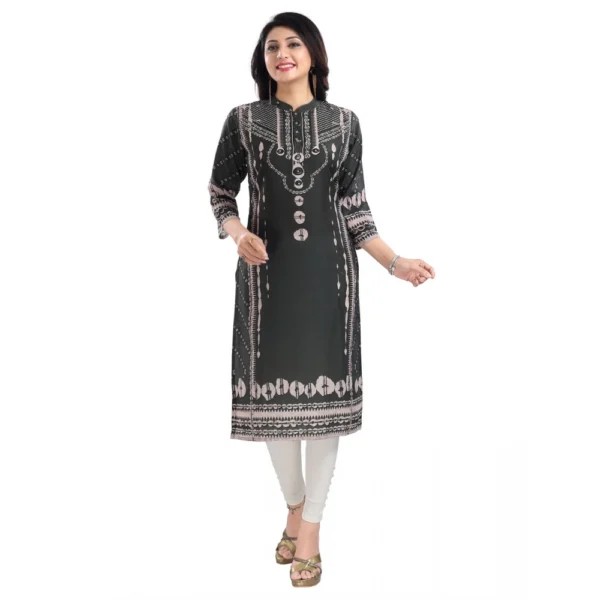 Women's 3/4th Sleeve Masleen Tunic Long Kurti (Olive Green) - Image 4