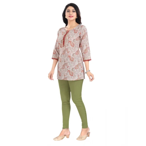 Women's 3/4th Sleeve Viscose Blend Tunic Short Top (Off White) - Image 2
