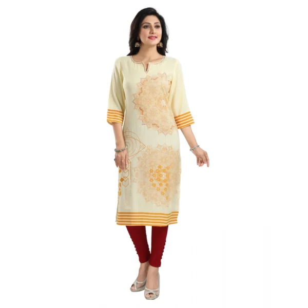 Women's 3/4th Sleeve Viscose Blend Tunic Long Kurti (Yellow) - Image 3