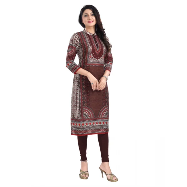 Women's 3/4th Sleeve Masleen Tunic Long Kurti (Brown) - Image 4
