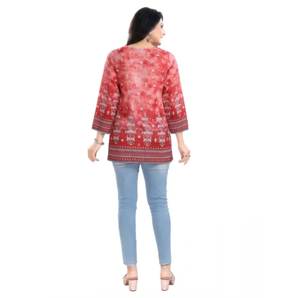 Women's 3/4th Sleeve Faux Crepe Tunic Short Top (Red) - Image 6