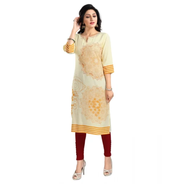 Women's 3/4th Sleeve Viscose Blend Tunic Long Kurti (Yellow) - Image 4