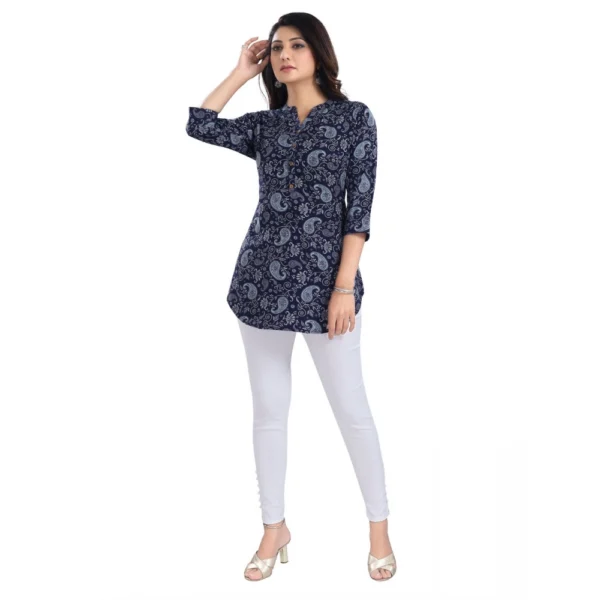 Women's 3/4th Sleeve Polyester Tunic Short Top (Blue) - Image 4