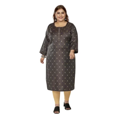Women's Casual 3/4th Sleeve Golden Embroided Cotton Mix Straight Kurti (Dark Grey)