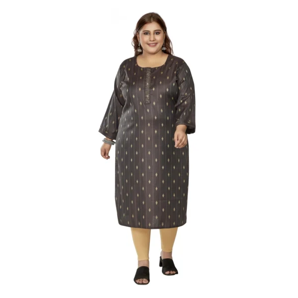 Women's Casual 3/4th Sleeve Golden Embroided Cotton Mix Straight Kurti (Dark Grey)