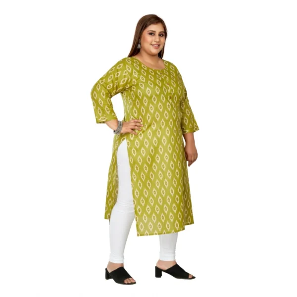 Women's Casual 3/4th Sleeve Ikkat Printed Pure Cotton Straight Kurti (Pista Green) - Image 7