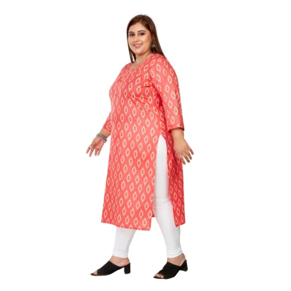 Women's Casual 3/4th Sleeve Ikkat Printed Pure Cotton Straight Kurti (Pink) - Image 5