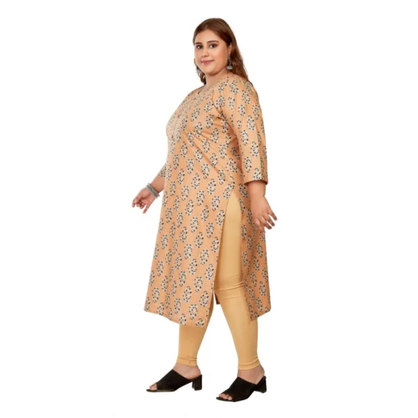 Women's Casual 3/4th Sleeve Golden Foil Printed Pure Cotton Straight Kurti (Light Orange) - Image 5