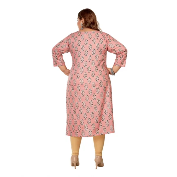 Women's Casual 3/4th Sleeve Golden Foil Printed Pure Cotton Straight Kurti (Corel Pink) - Image 4