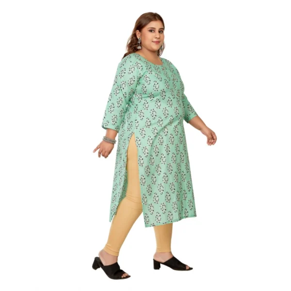 Women's Casual 3/4th Sleeve Golden Foil Printed Pure Cotton Straight Kurti (Pista Green) - Image 7