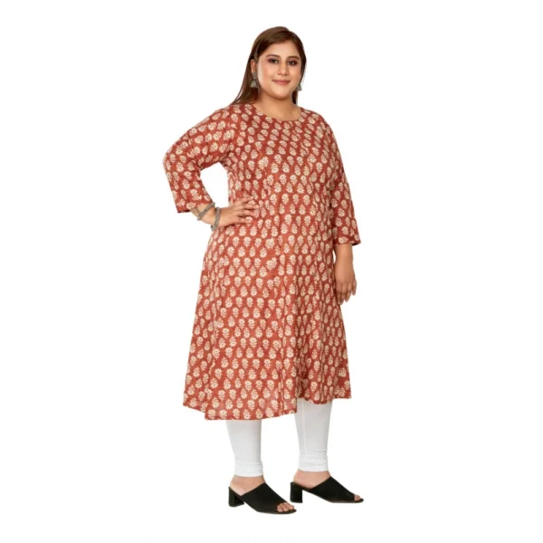 Women's Casual 3/4th Sleeve Printed Pure Cotton Prince Cut A-Line Kurti (Red) - Image 7