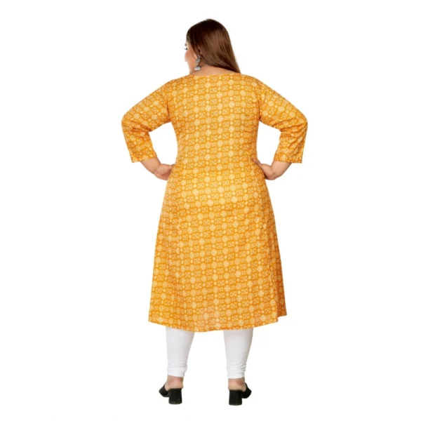 Women's Casual 3/4th Sleeve Regular Printed Pure Cotton Prince Cut A-Line Kurti (Yellow) - Image 4