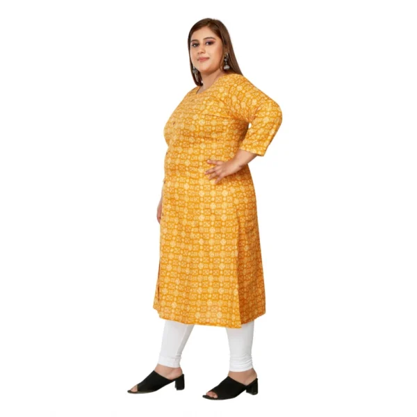 Women's Casual 3/4th Sleeve Regular Printed Pure Cotton Prince Cut A-Line Kurti (Yellow) - Image 5