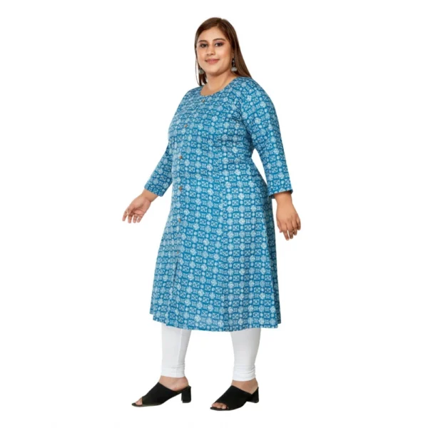 Women's Casual 3/4th Sleeve Regular Printed Pure Cotton Prince Cut A-Line Kurti (Blue) - Image 5