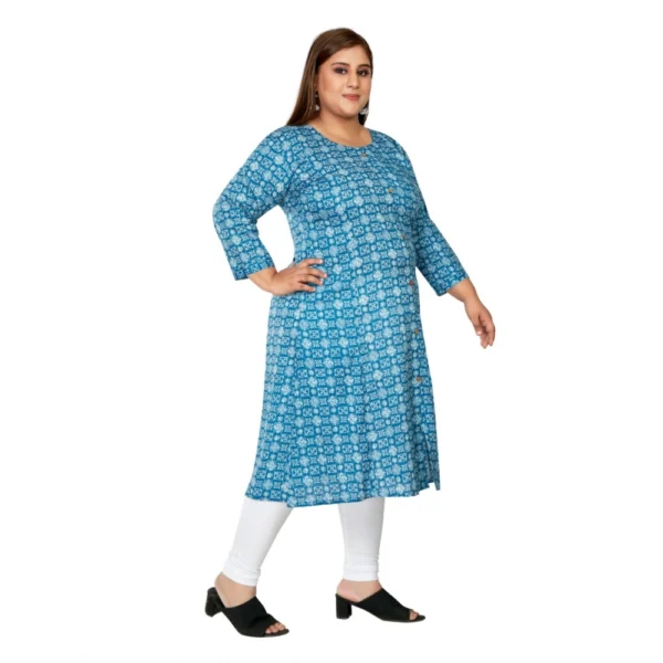 Women's Casual 3/4th Sleeve Regular Printed Pure Cotton Prince Cut A-Line Kurti (Blue) - Image 7