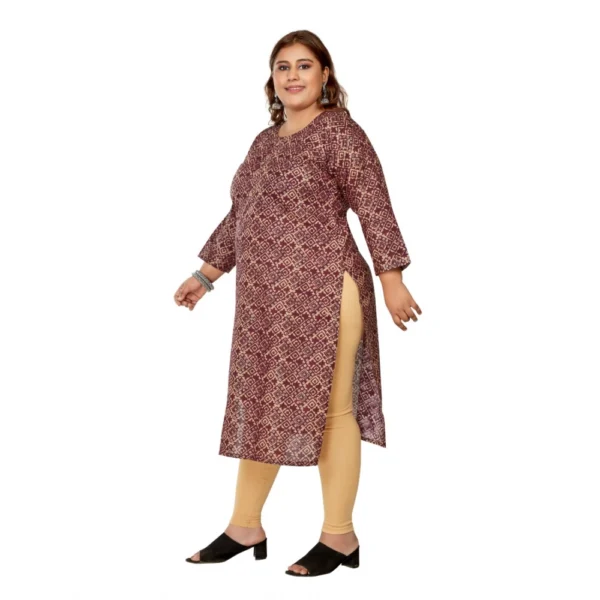 Women's Casual 3/4th Sleeve Golden Foil Printed Capsule Cotton Straight Kurti (Maroon) - Image 5