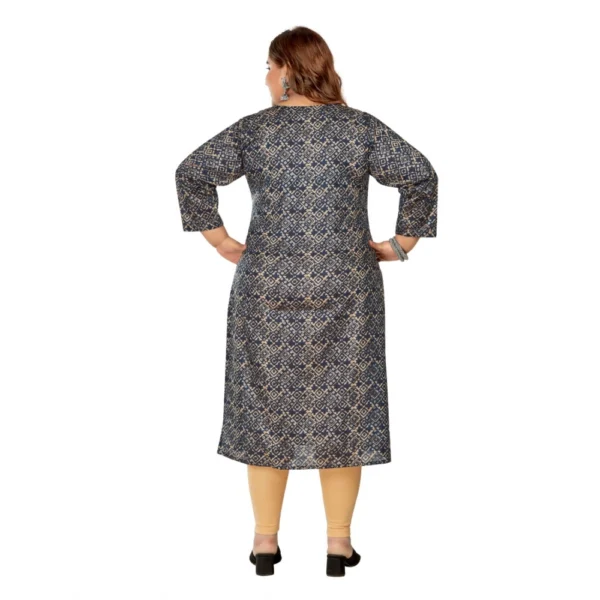 Women's Casual 3/4th Sleeve Golden Foil Printed Capsule Cotton Straight Kurti (Navy Blue) - Image 4