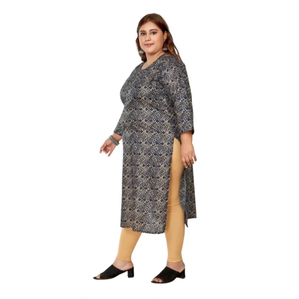 Women's Casual 3/4th Sleeve Golden Foil Printed Capsule Cotton Straight Kurti (Navy Blue) - Image 5
