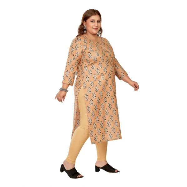 Women's Casual 3/4th Sleeve Golden Foil Printed Pure Cotton Straight Kurti (Light Orange) - Image 7