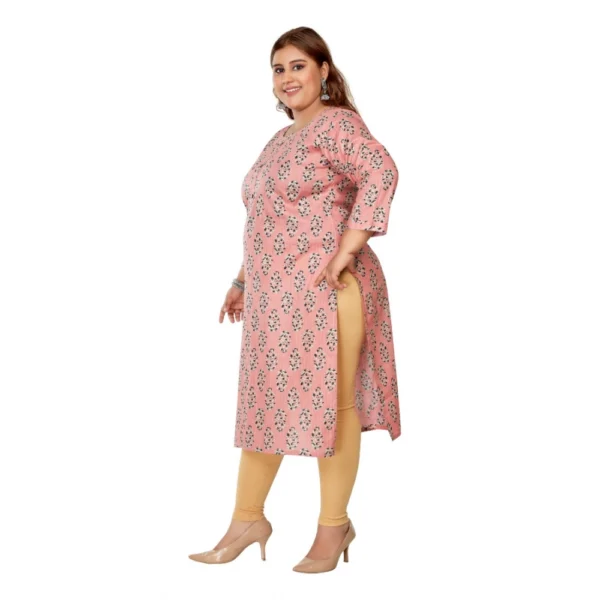 Women's Casual 3/4th Sleeve Golden Foil Printed Pure Cotton Straight Kurti (Corel Pink) - Image 5