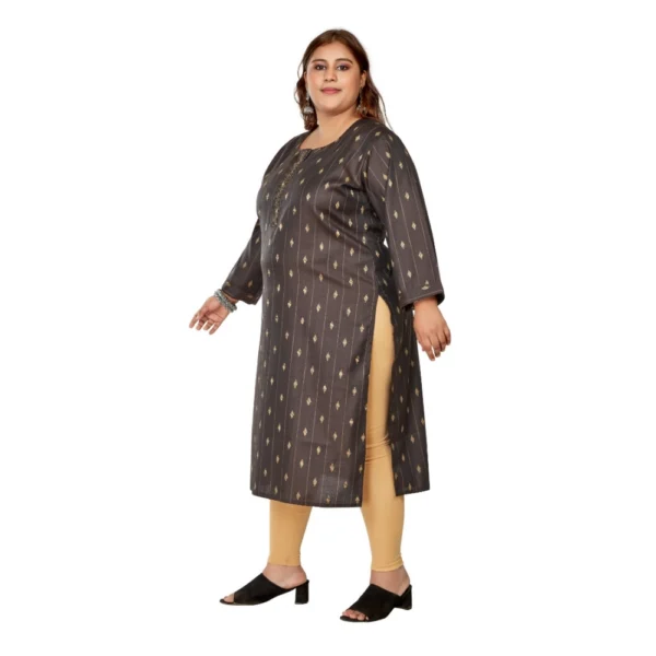 Women's Casual 3/4th Sleeve Golden Embroided Cotton Mix Straight Kurti (Dark Grey) - Image 5