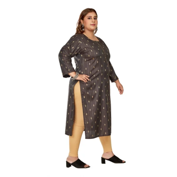 Women's Casual 3/4th Sleeve Golden Embroided Cotton Mix Straight Kurti (Dark Grey) - Image 7