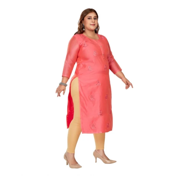 Women's Casual 3/4th Sleeve Mirror Embroided Rayon Straight Kurti (Pink) - Image 7