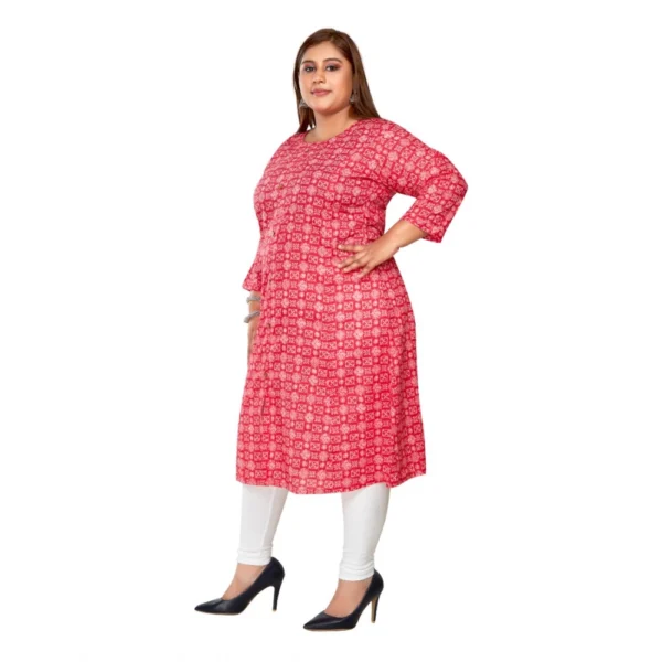 Women's Casual 3/4th Sleeve Regular Printed Pure Cotton Prince Cut A-Line Kurti (Pink) - Image 5