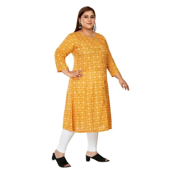 Women's Casual 3/4th Sleeve Regular Printed Pure Cotton Prince Cut A-Line Kurti (Yellow) - Image 7