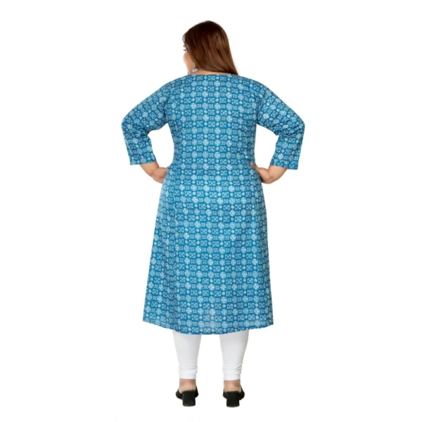 Women's Casual 3/4th Sleeve Regular Printed Pure Cotton Prince Cut A-Line Kurti (Blue) - Image 4