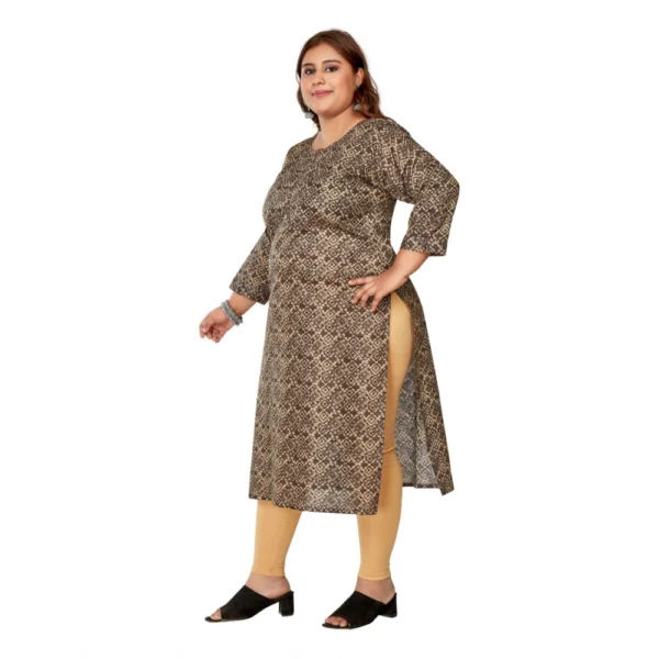 Women's Casual 3/4th Sleeve Golden Foil Printed Capsule Cotton Straight Kurti (Brown) - Image 5