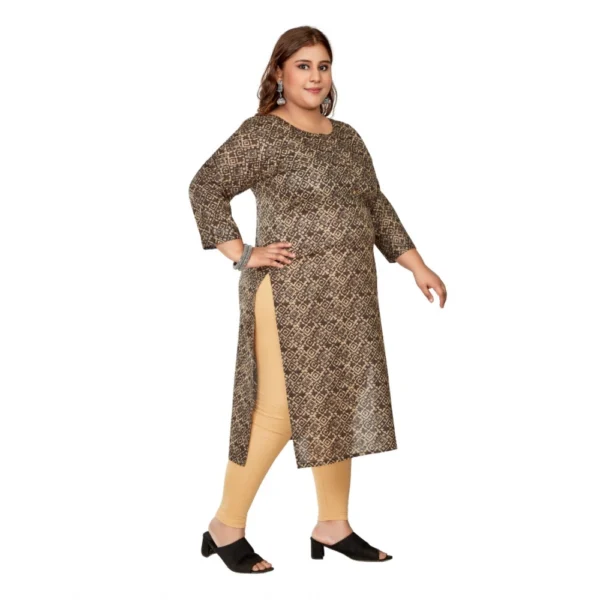 Women's Casual 3/4th Sleeve Golden Foil Printed Capsule Cotton Straight Kurti (Brown) - Image 7
