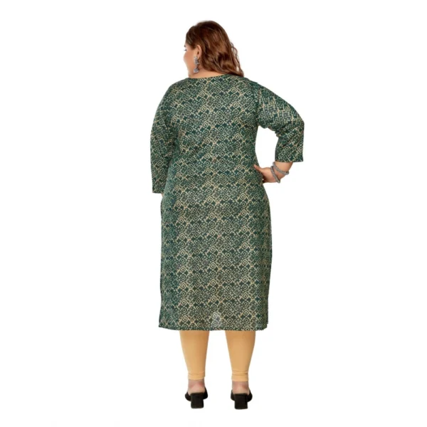 Women's Casual 3/4th Sleeve Golden Foil Printed Capsule Cotton Straight Kurti (Dark Green) - Image 4